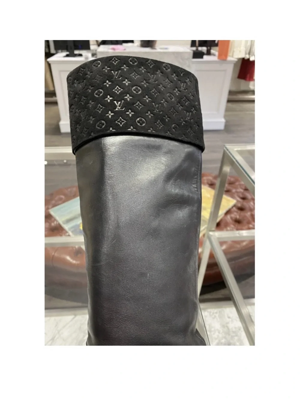 Louis Vuitton Black Leather Platform Over-the-Knee Boots with Monogram Cuff